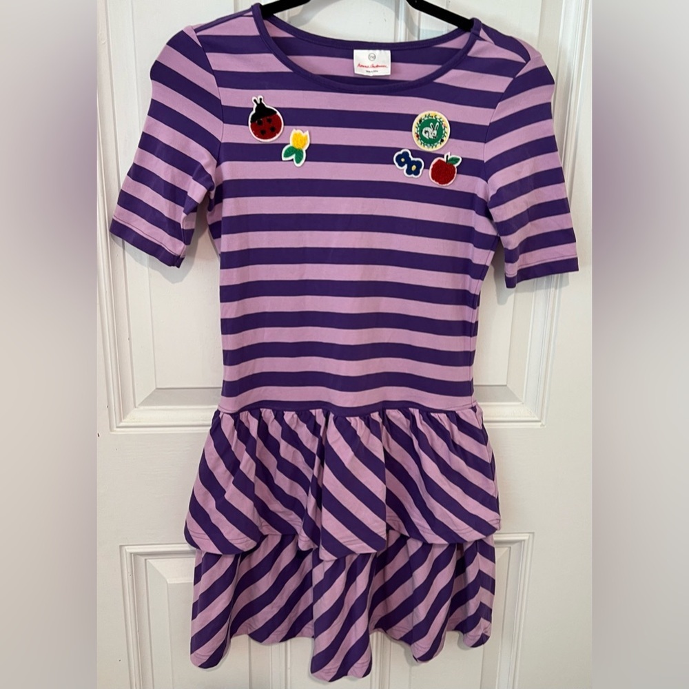 Hanna Andersson Superpatch Purple Stripes Ruffle Play Dress Girls Size 12